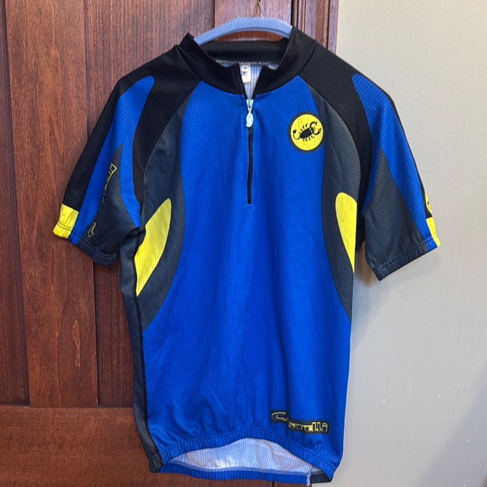 Blue and Yellow Short Sleeve Cycling Women's Jersey